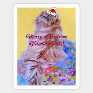 Merry Christmas Glamour Puss! Patchwork Quilt and Cat Watercolour Sticker